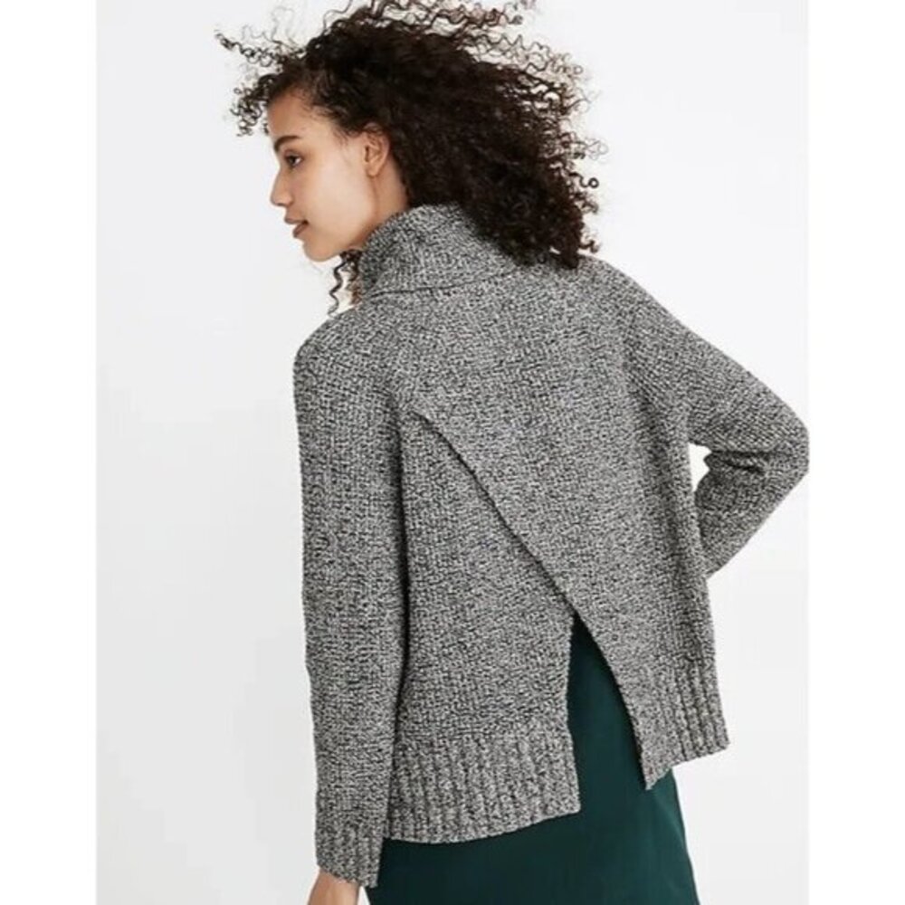 Madewell Womens Sweater M Eastbrook Turtleneck Cross Back Grey Merino Wool